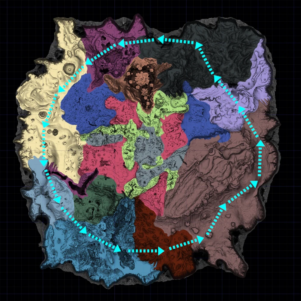 カオスリヴァイアサンの周回ルートを示したマップ（Chaos Leviathan patrol route）